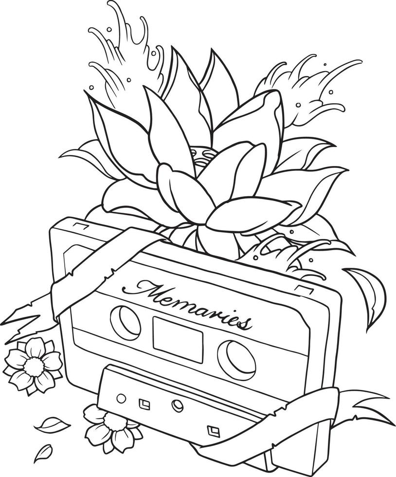 classic tape flower tattoo cartoon doodle kawaii anime coloring page cute illustration character clipart vector