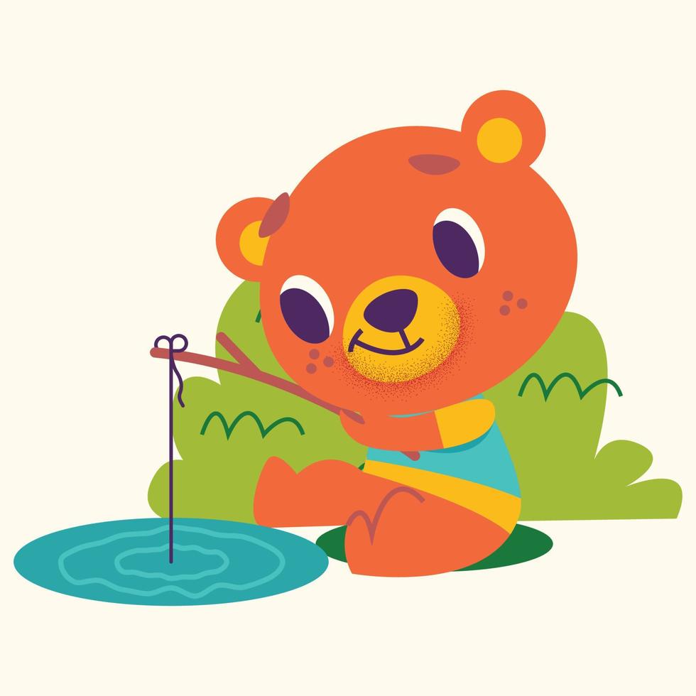 Cute bear fishing vector