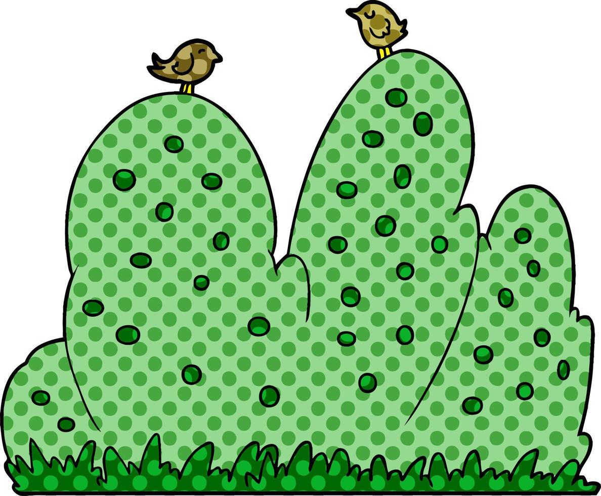 cartoon hedge with birds vector