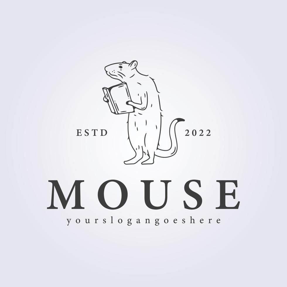studying mouse line mascot logo vector illustration design, mouse lab