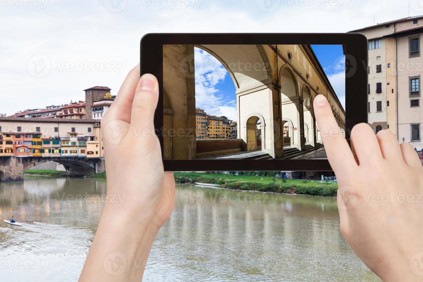 tourist photographs vasari corridor in Florence photo