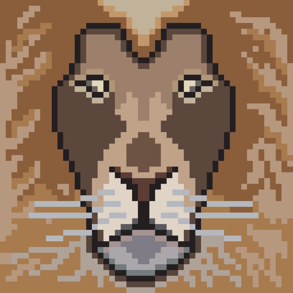 Lion face with pixel art. vector