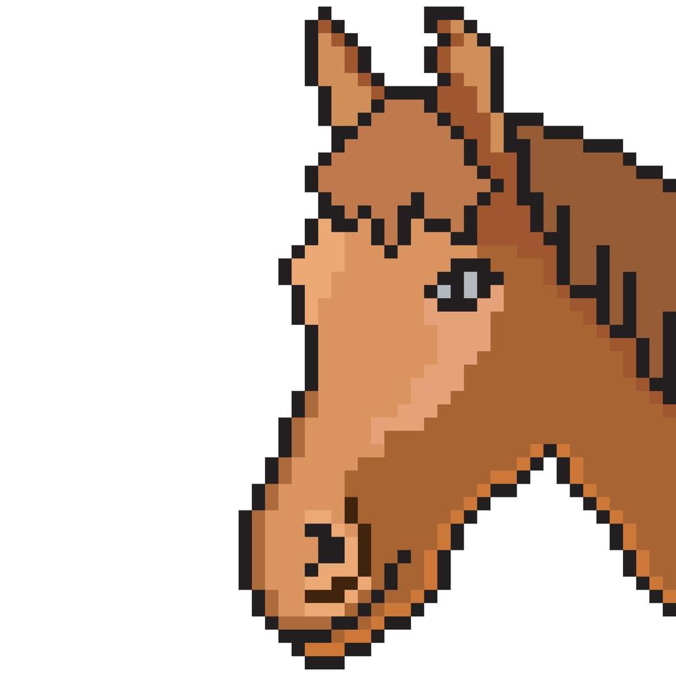 Horse head with pixel art on white background. vector