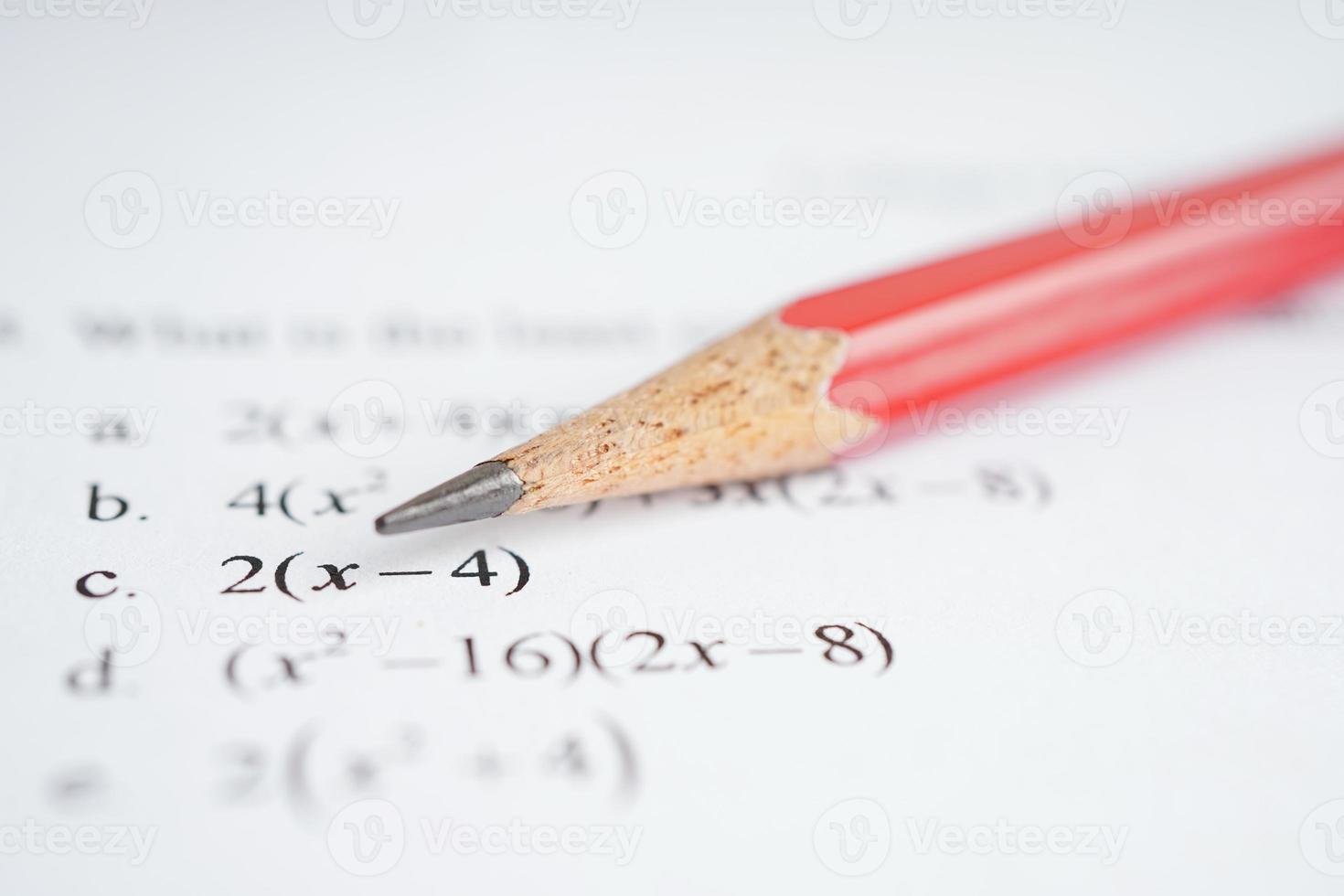 Answer sheets with pencil drawing fill to select choice, education concept. photo