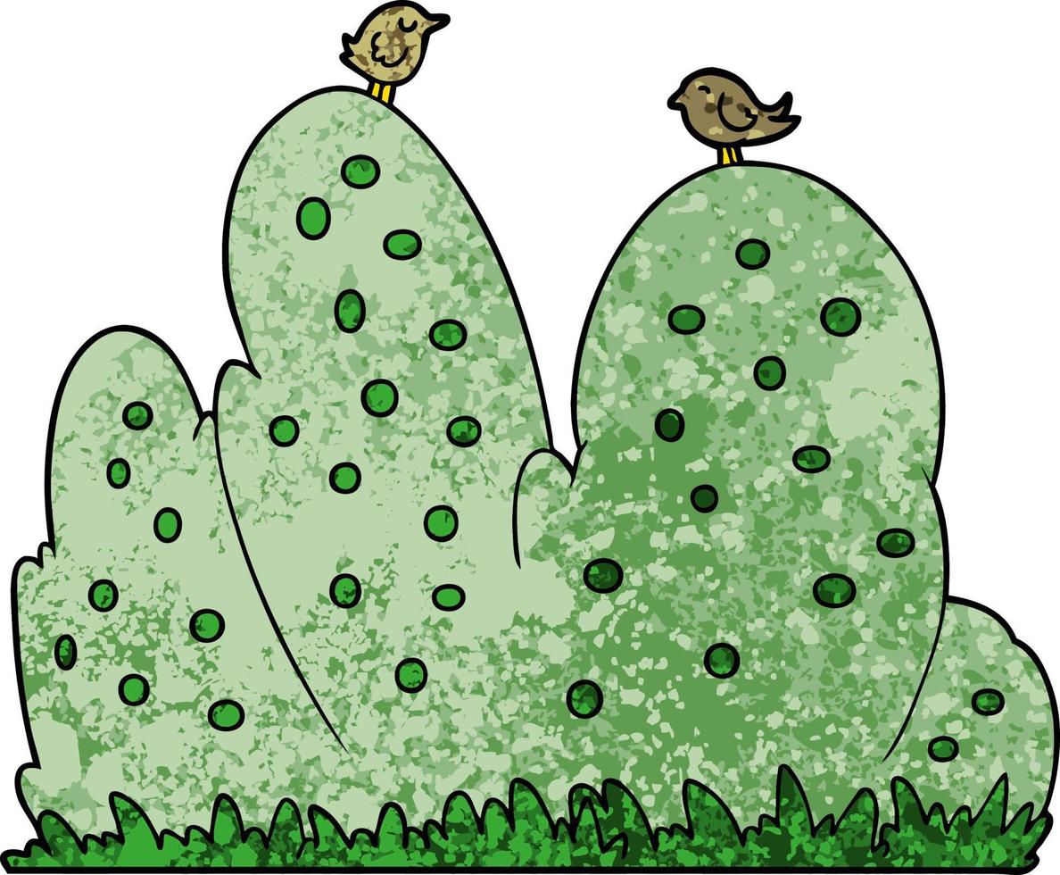 cartoon hedge with birds vector