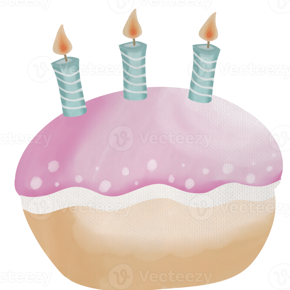 verjaardag taart met kaars waterverf gelukkig partij hand- trek png