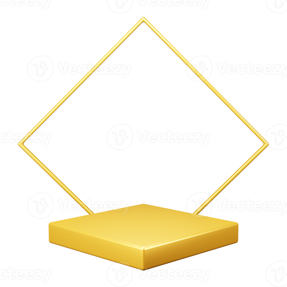 guld lyx fyrkant podium plattform med gyllene linje 3d tolkning för produkt presentation tilldela png