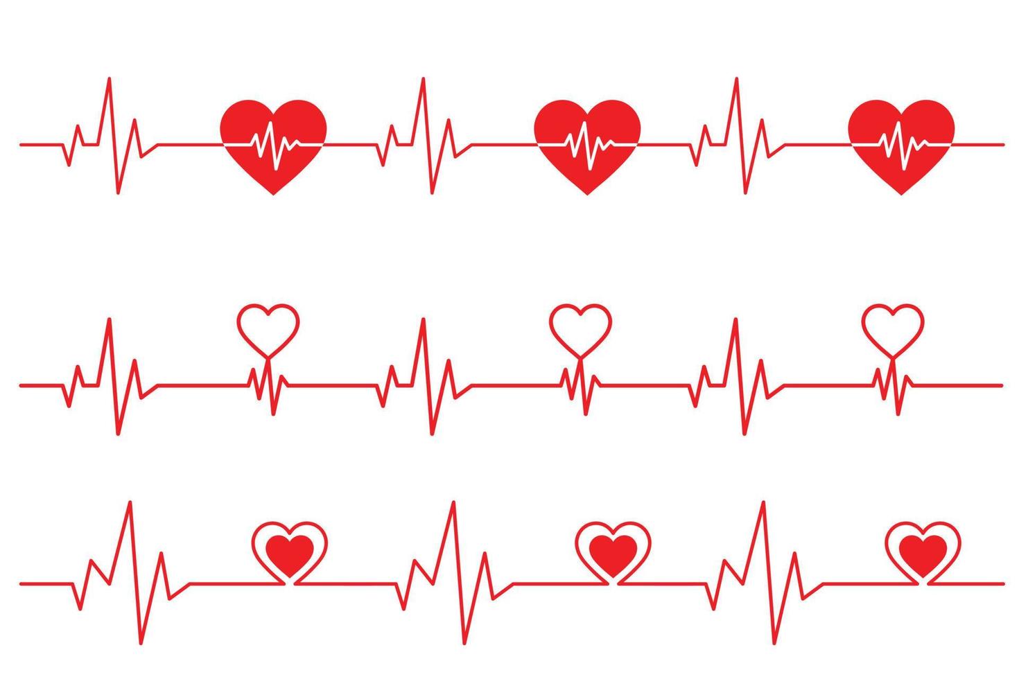 ilustración vectorial línea de latidos del corazón y ecg - conjunto de señales de ekg vector