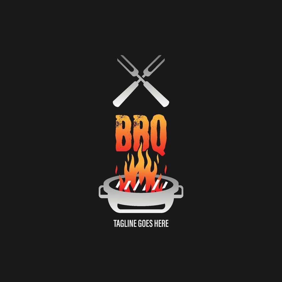 logotipo de barbacoa con logotipo de barbacoa y concepto de fuego en combinación con espátula vector
