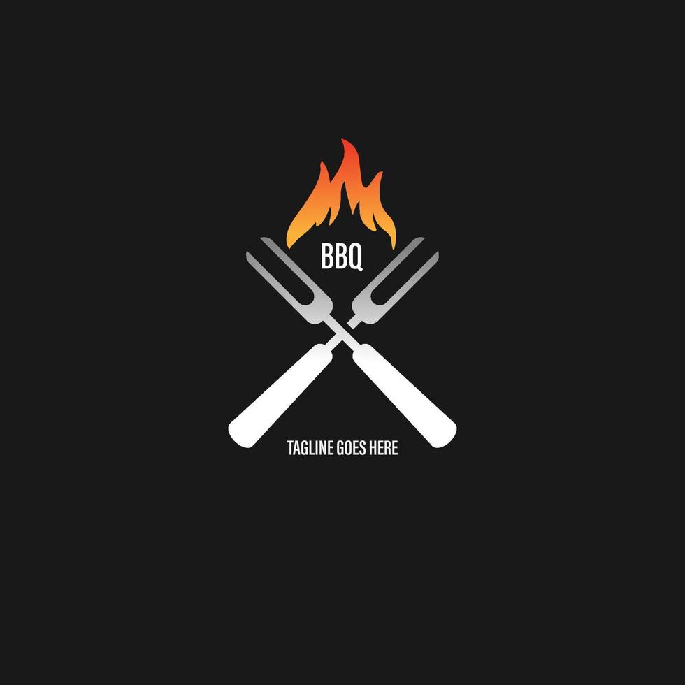 logotipo de barbacoa con logotipo de barbacoa y concepto de fuego en combinación con espátula vector