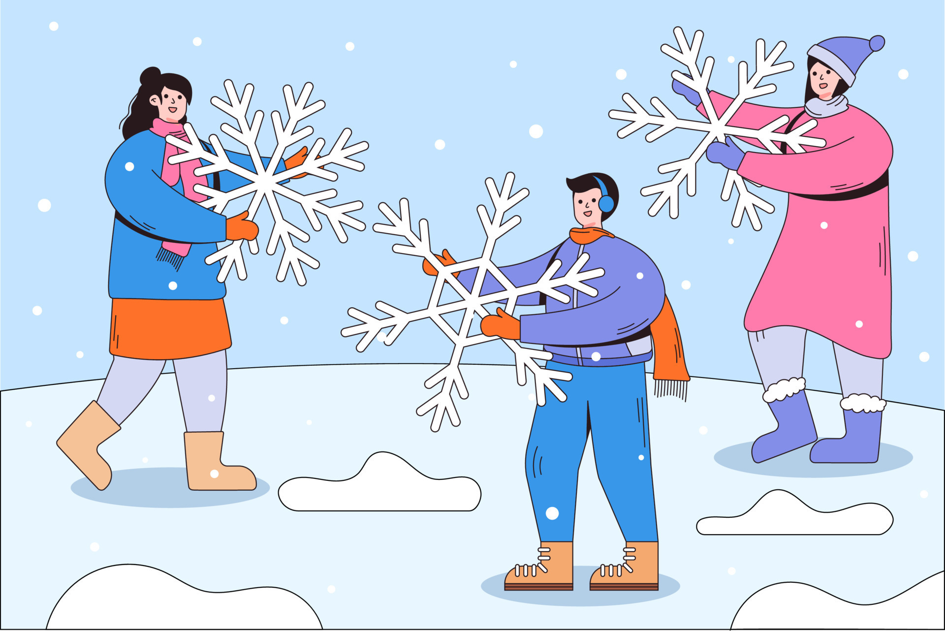 People enjoying snowfall and holding huge snowflakes in hands. Seasonal winter activities and family spare time. Cartoon characters with outline. Vector illustrations for landing page template, ui 12667503 Vector Art at Vecteezy People enjoying snowfall and holding huge snowflakes in hands. Seasonal winter activities and family spare time. Cartoon characters with outline. Vector illustrations for landing page template, ui 12667503 Vector Art at Vecteezy
