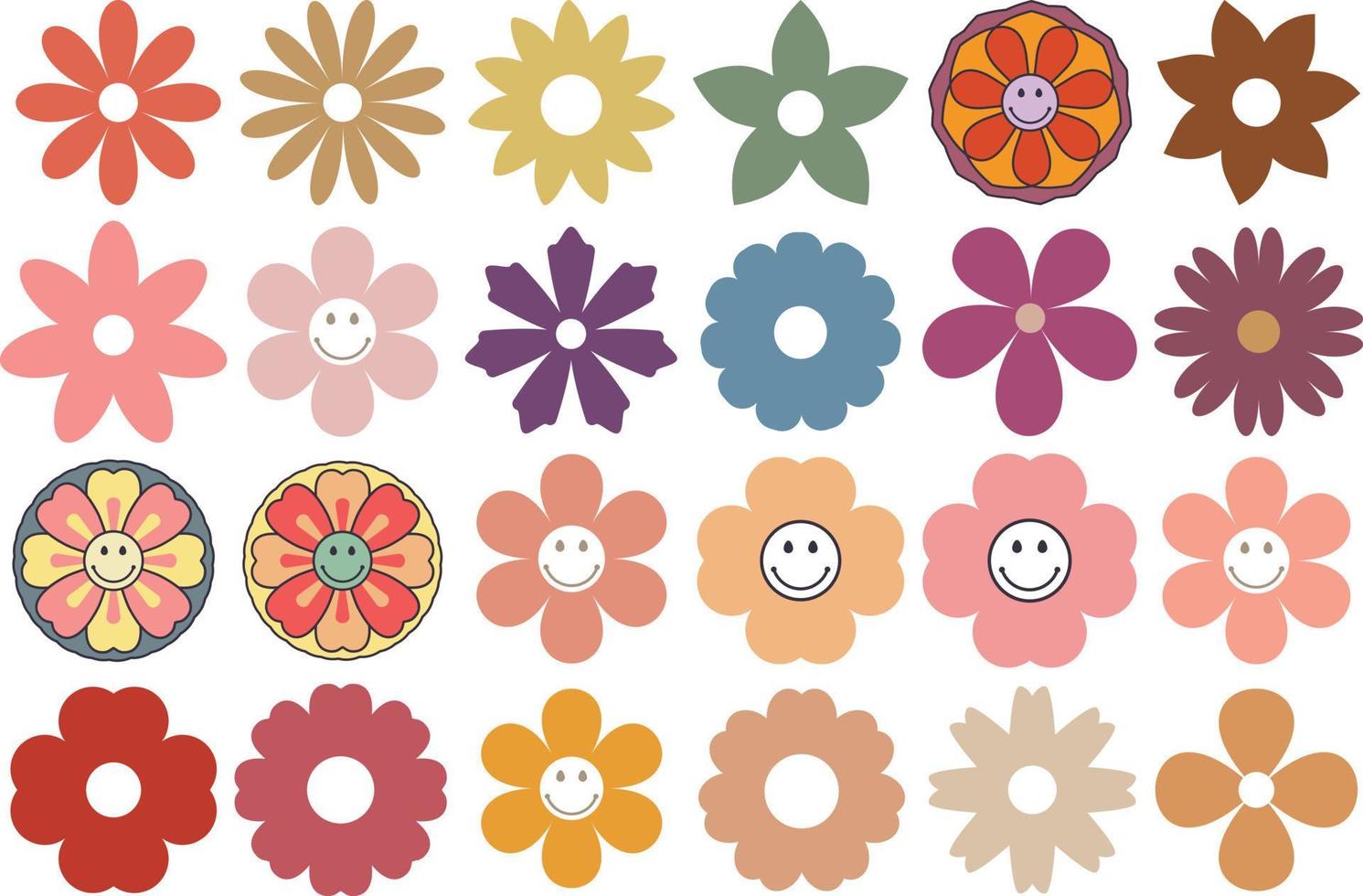 Retro flower Vector 24 Designs