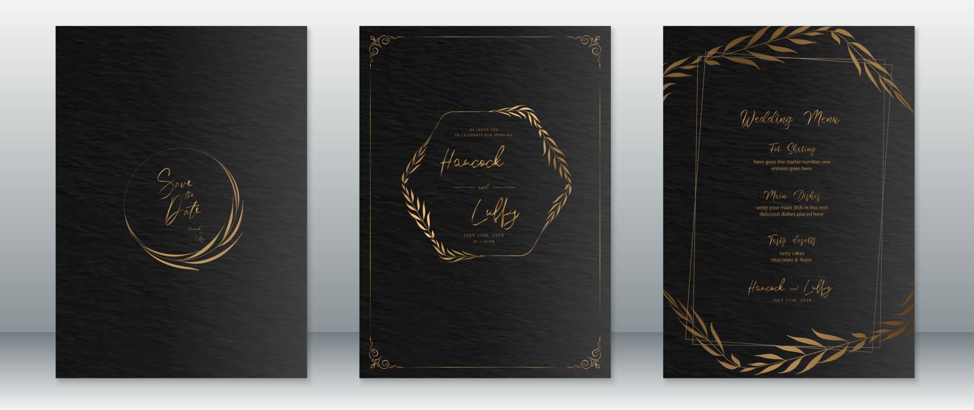 Wedding invitation card template luxury of gold design vector