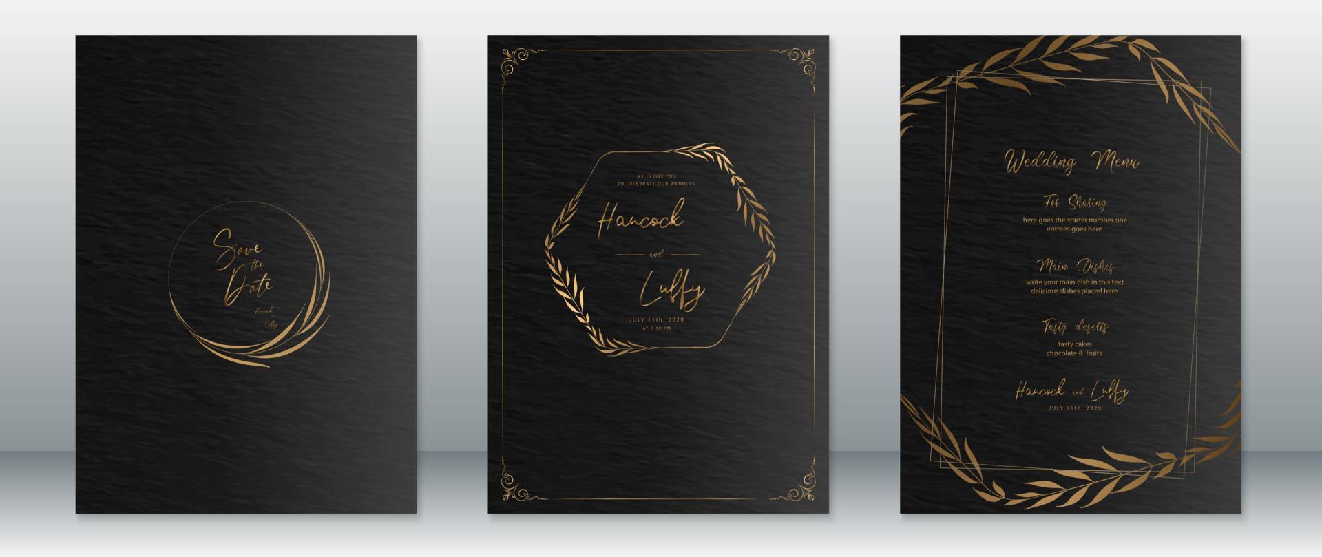 Wedding invitation card template luxury of gold design vector