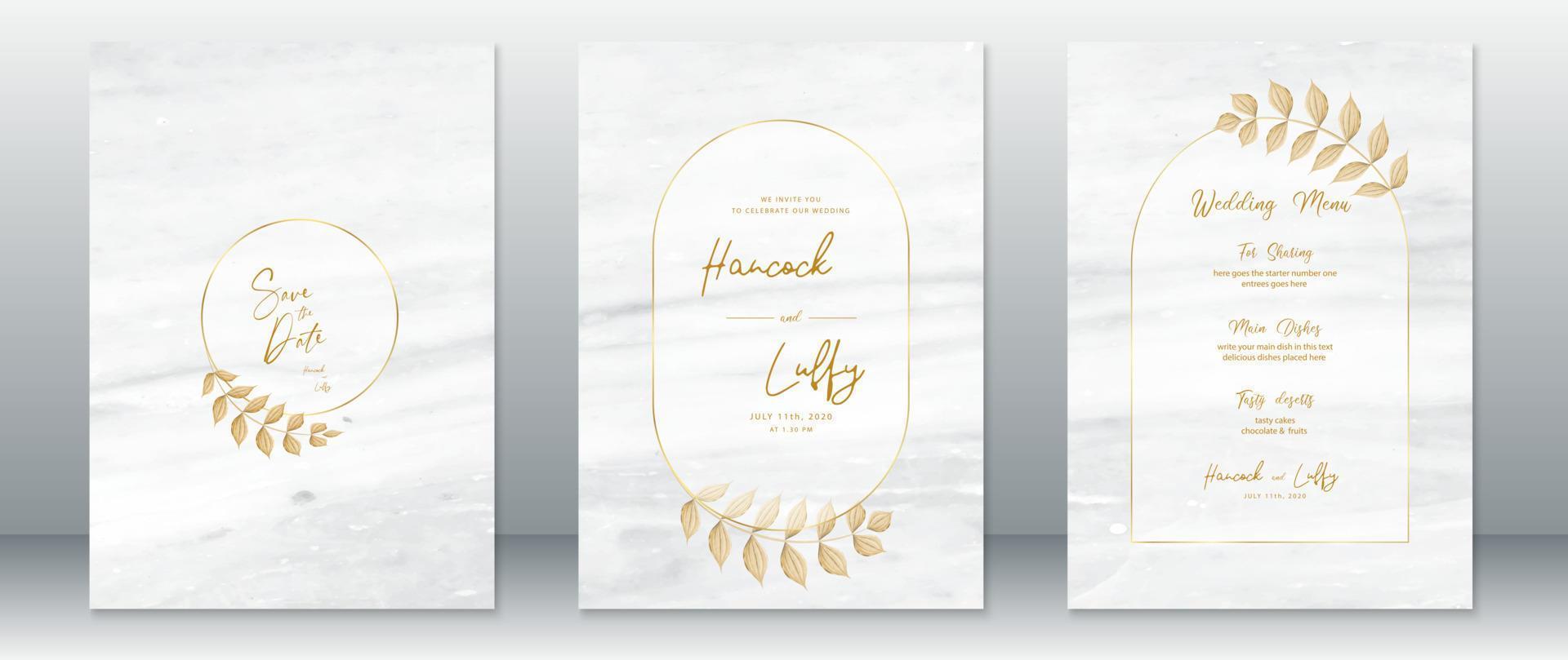 Wedding invitation card template luxury with gold design vector