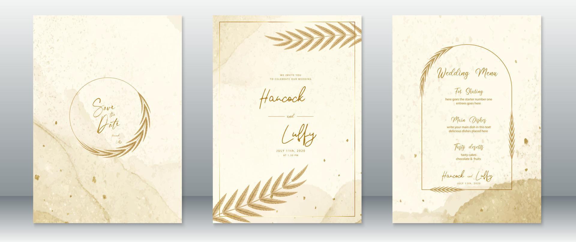 plantilla de tarjeta de invitación de boda de lujo con diseño dorado vector