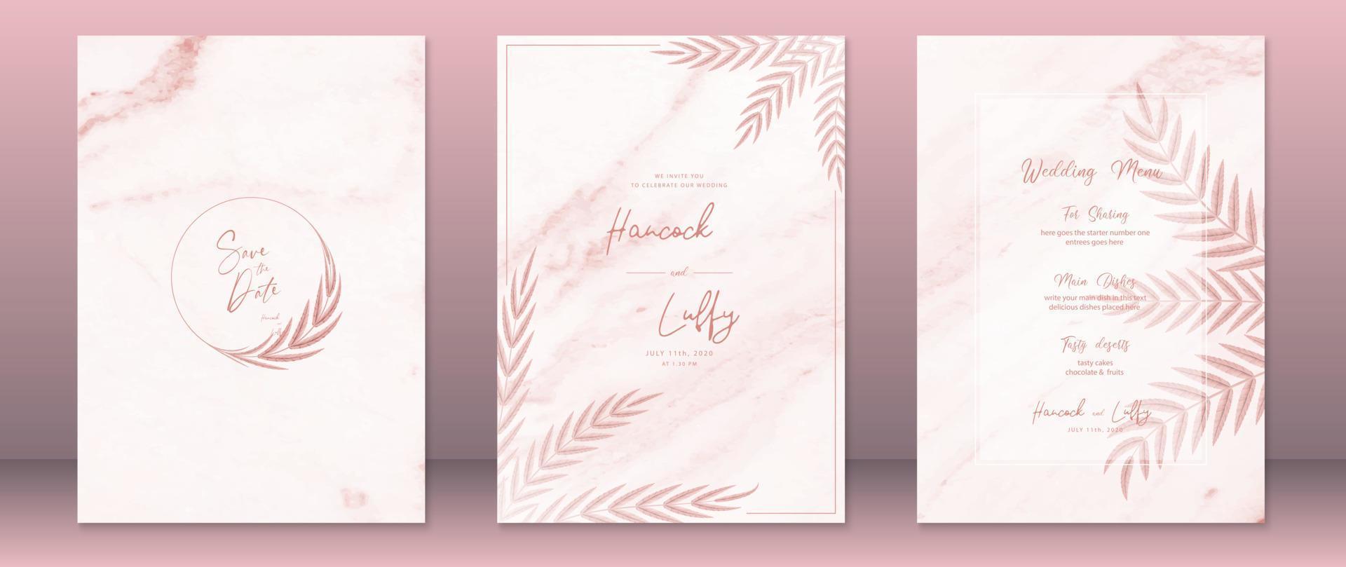 diseño de tarjeta de invitación de boda elegante de rosa vector