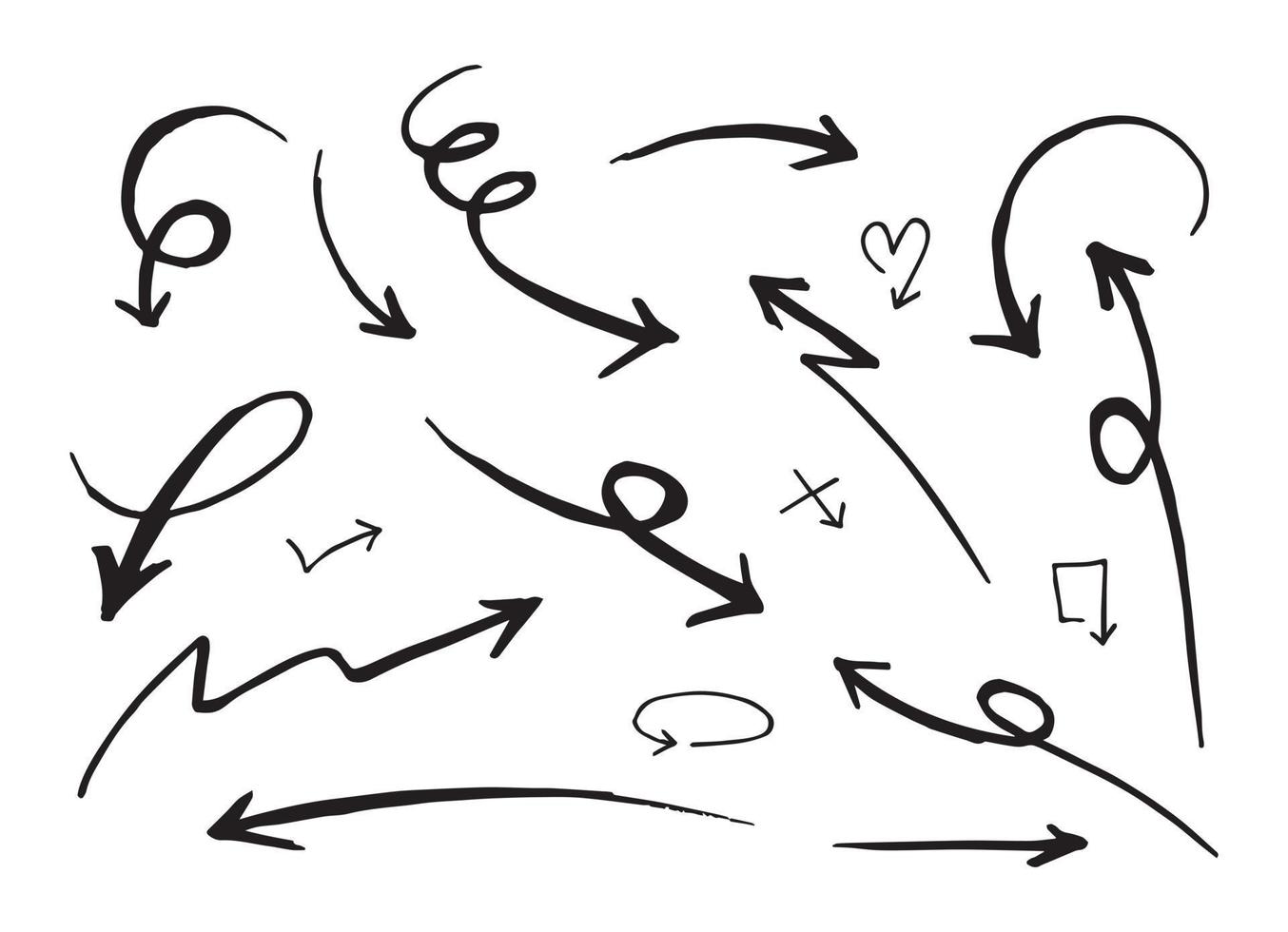 hand drawn arrow set. Doodle vector illustration.