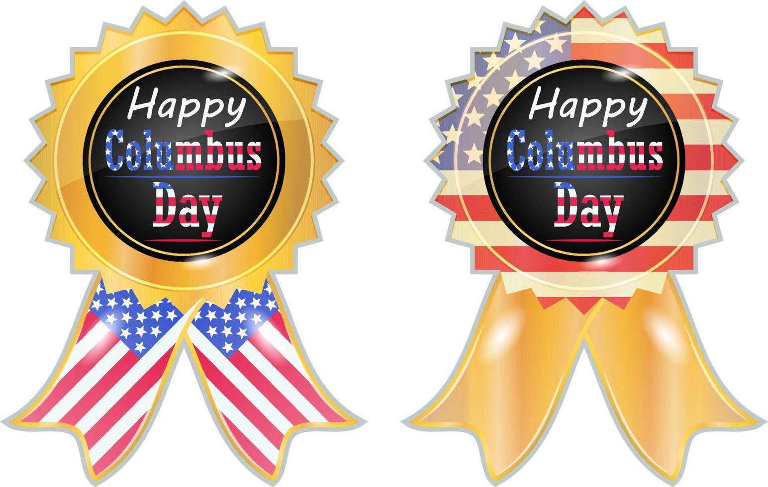 Columbus day badge with with gold color and American Flag, isolated. Vector illustration