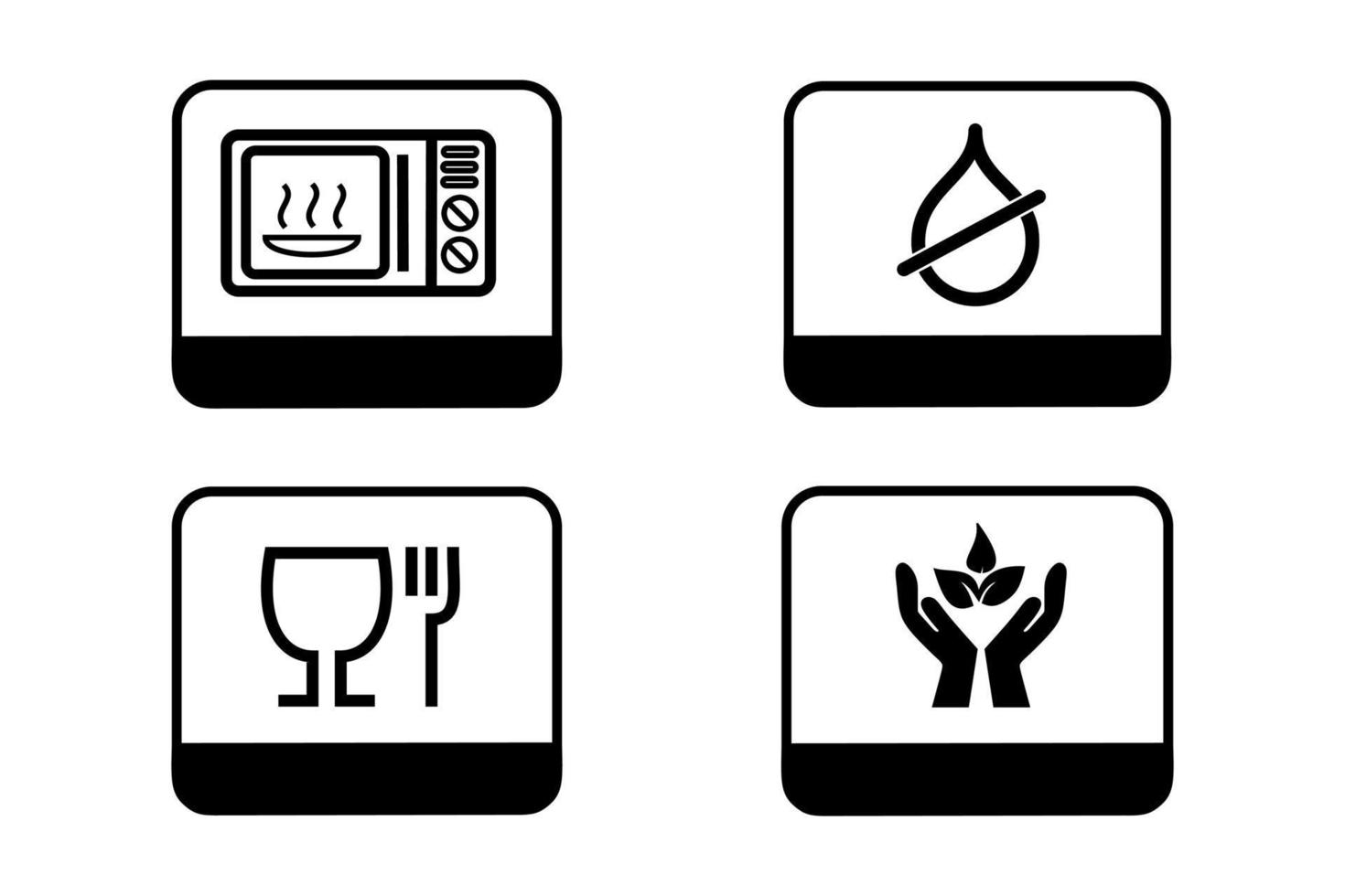 Vector illustration of set Eco friendly, waterproof, microwave oven and food grade icon or symbol