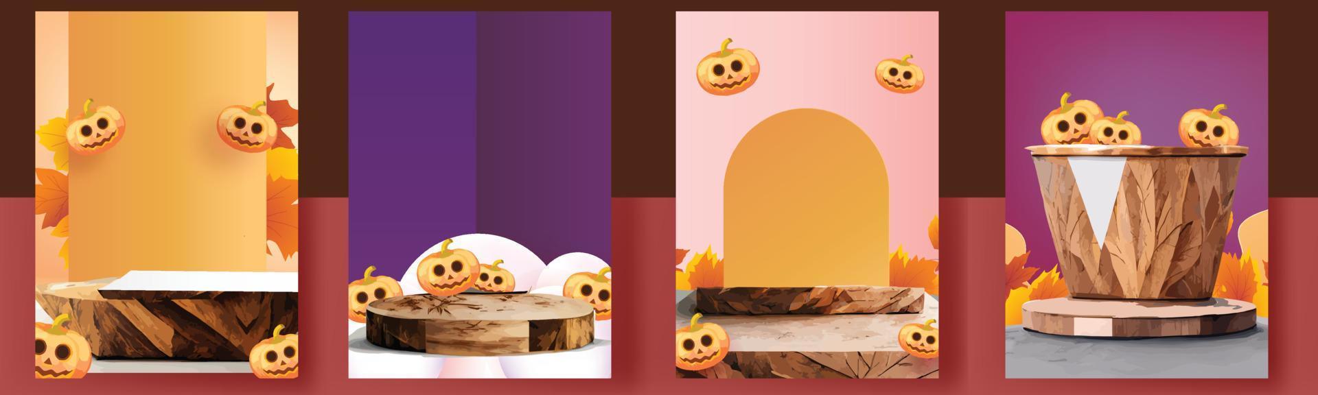 podium stage autumn halloween season paper art colorful for show banner sale vector illustation pumpkin