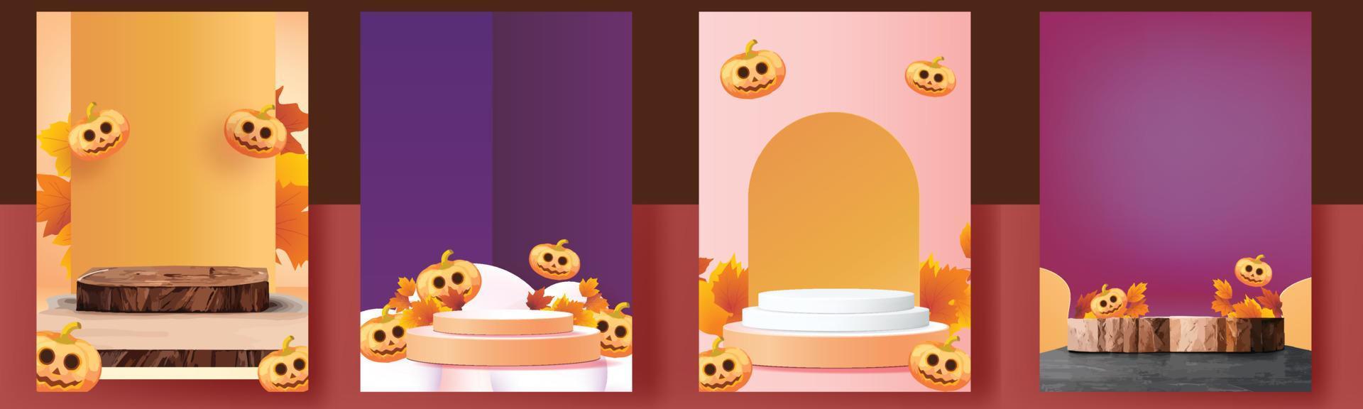 podio escenario otoño halloween temporada papel arte colorido para espectáculo banner venta vector illustation calabaza