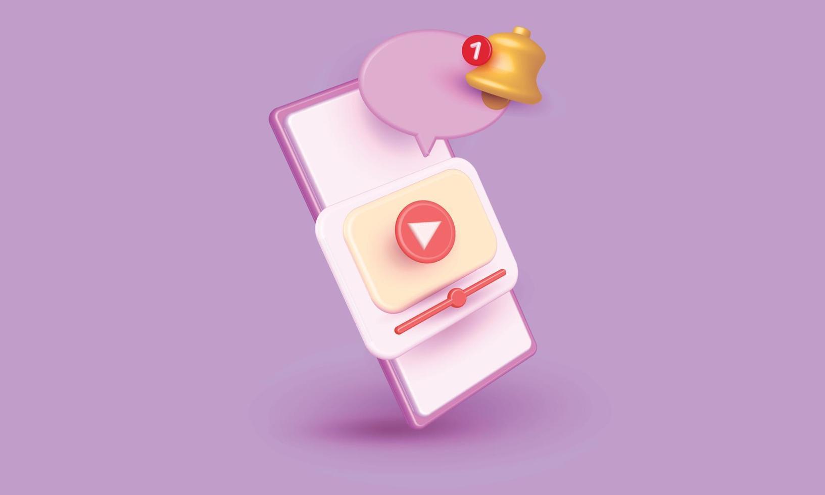 playing video with movie internet 3d vector cartoon with hand ,banner ,copy space minimal colorful concept icon application