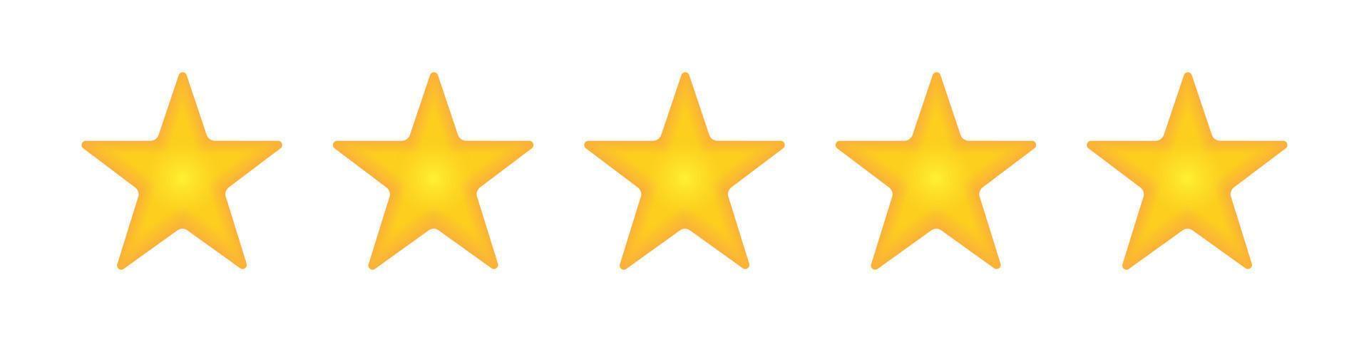 Five-star rating icon for product review, mobile application, website, yellow stars on a white background vector