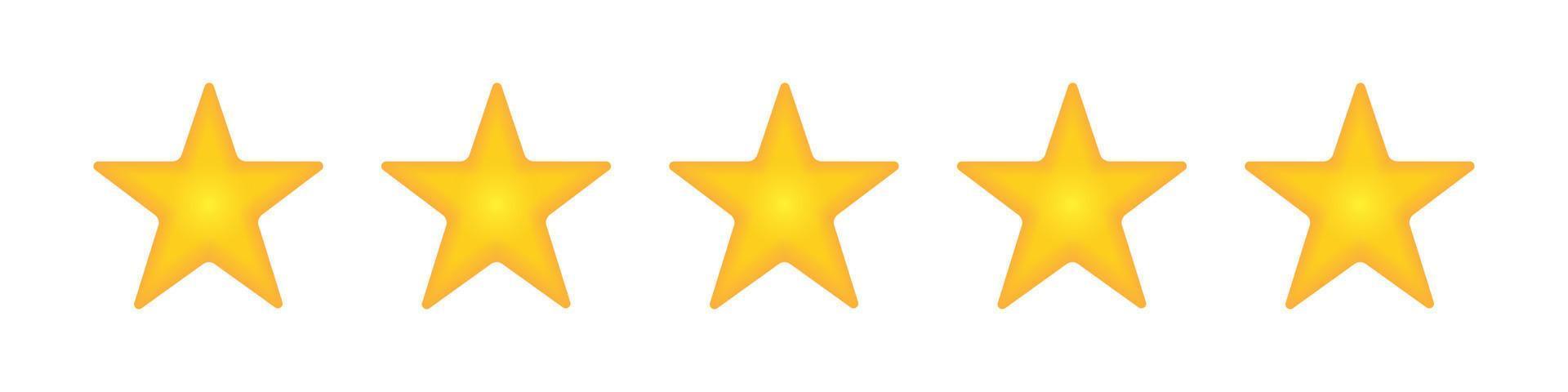 Five-star rating icon for product review, mobile application, website, yellow stars on a white background vector