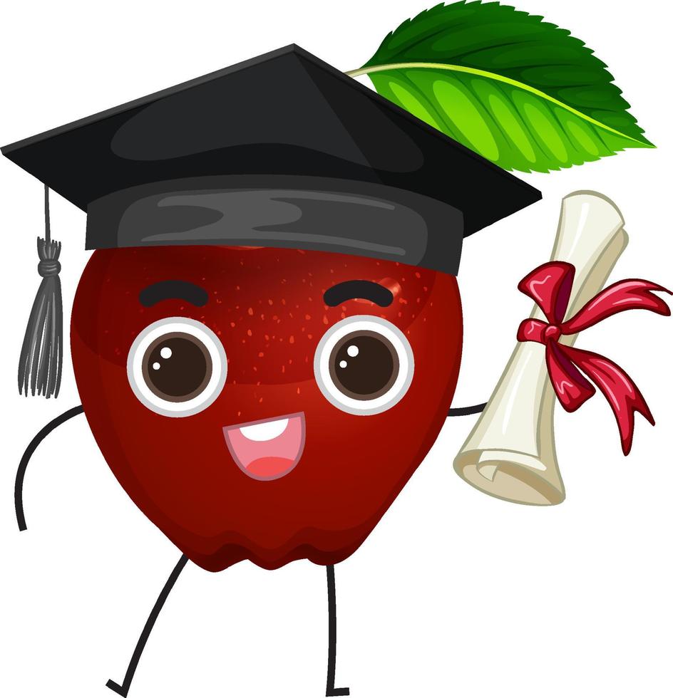 manzana roja con sombrero de graduación vector