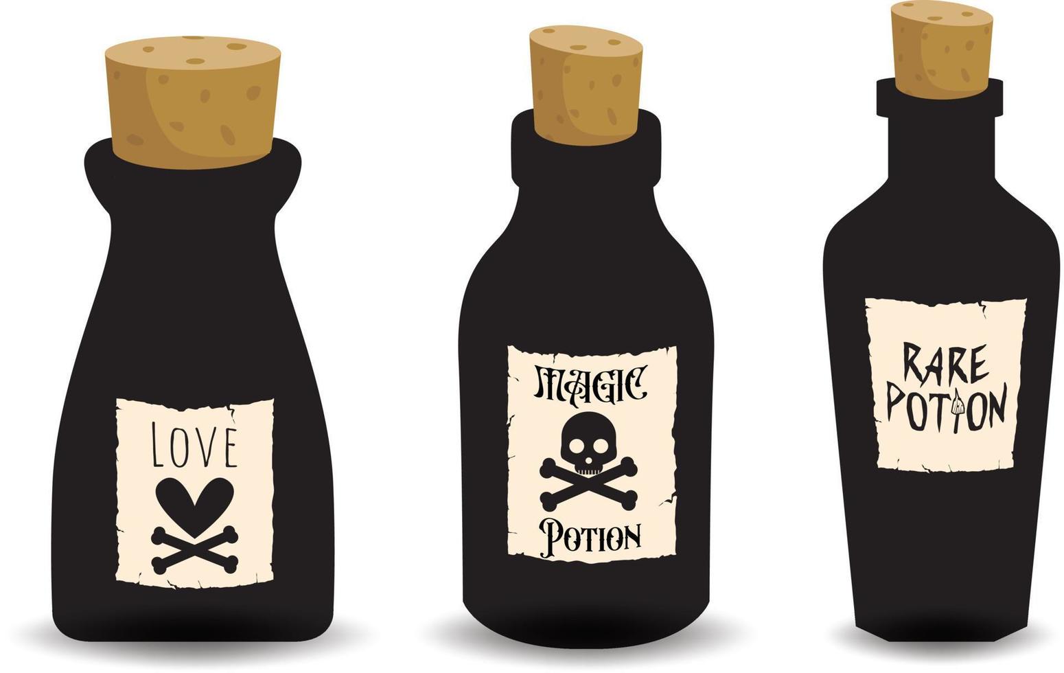 Black bottles with potions. Love Potion vector