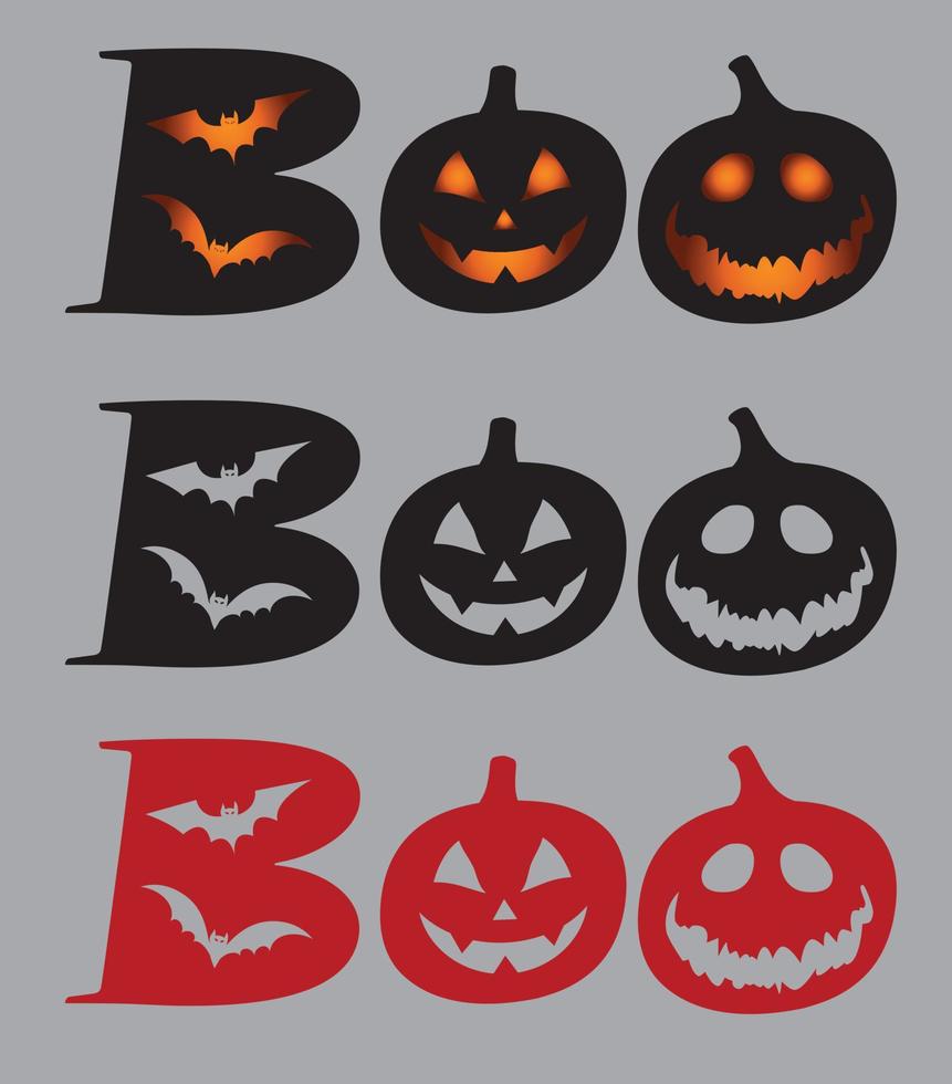 Boo design with bat and pumpkin. Halloween greeting, Good for greeting card decoration, poster, and gift design. vector