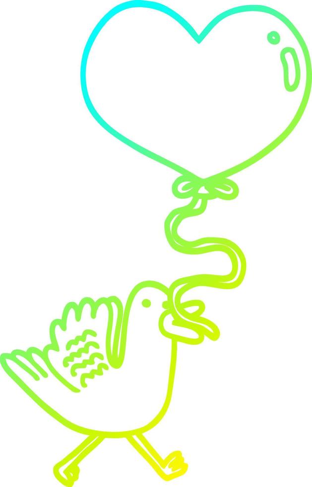 cartoon bird holding a heart balloon vector