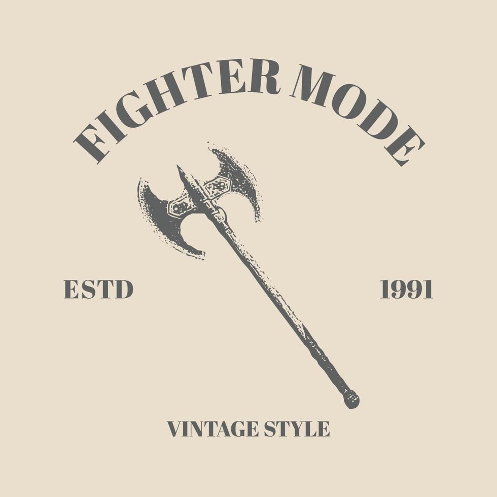 Logo Knife, drakkar, axe, sword. Vintage Retro vector style. engraving illustration isolated on cream background. Hand drawn design element for poster, tattoo template design