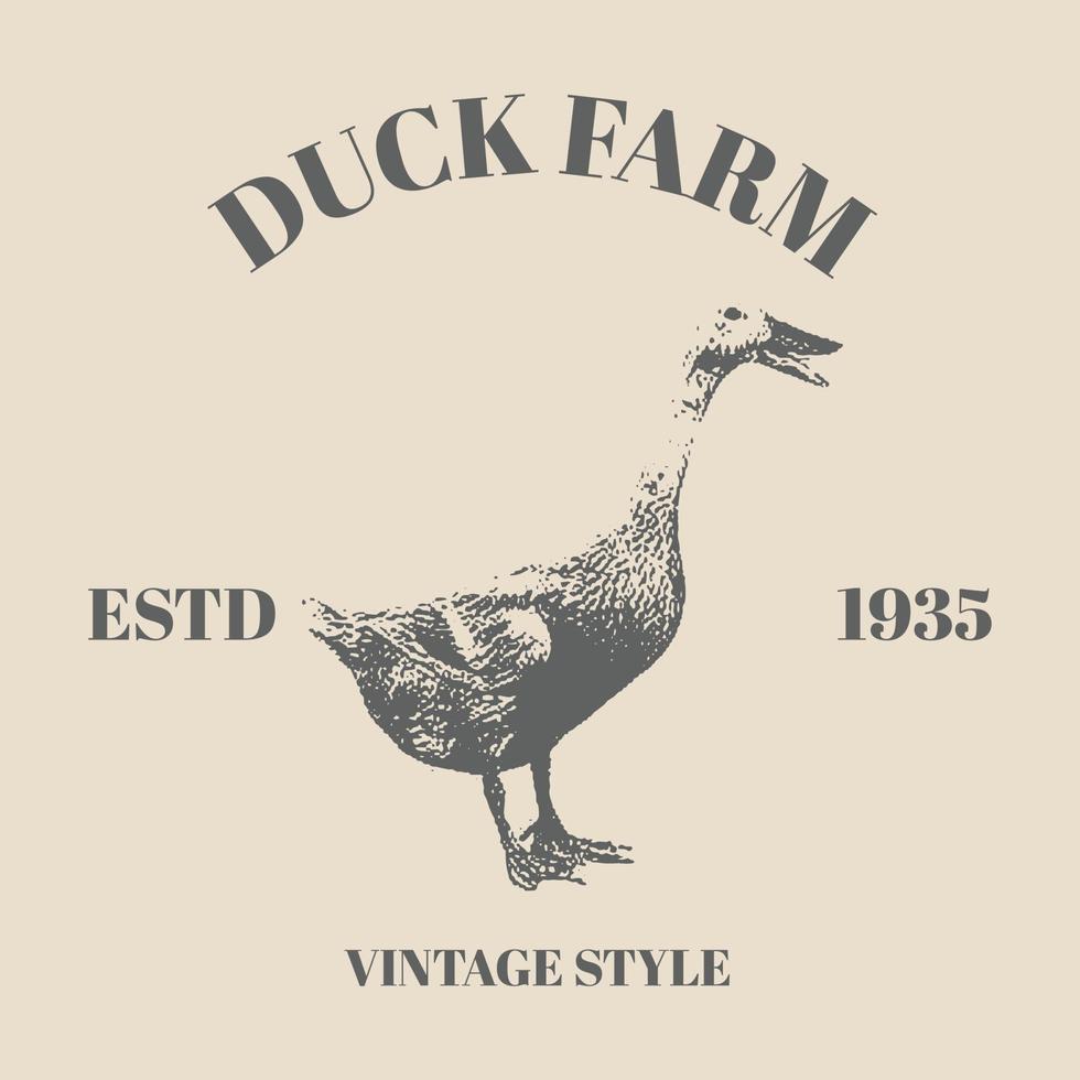 logotipo de la firma pato vintage. dibujado a mano. pato cruzado. retro vintage mano dibujo vector ilustración logo pájaro, ánade real, boceto de animales de granja. diseño de plantilla