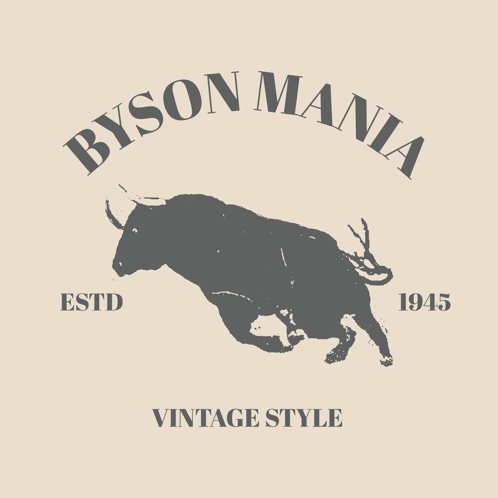 logo byson logo, buffalo, bull with classic vintage retro style and fancy template design vector