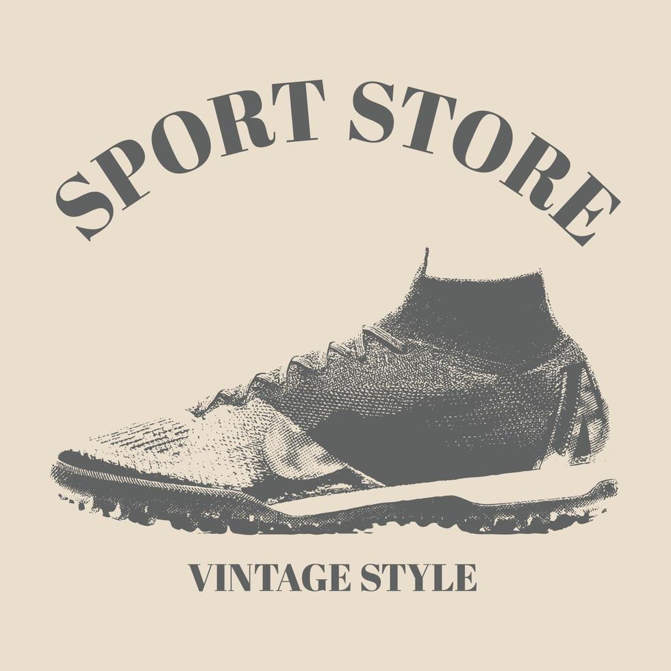 logo sport shoes. Nice high top sneakers. Sneakers for every day. Pair of textile hipster sneakers with rubber toe. Shoes retro vintage style image. Hand drawn isolated template design vector