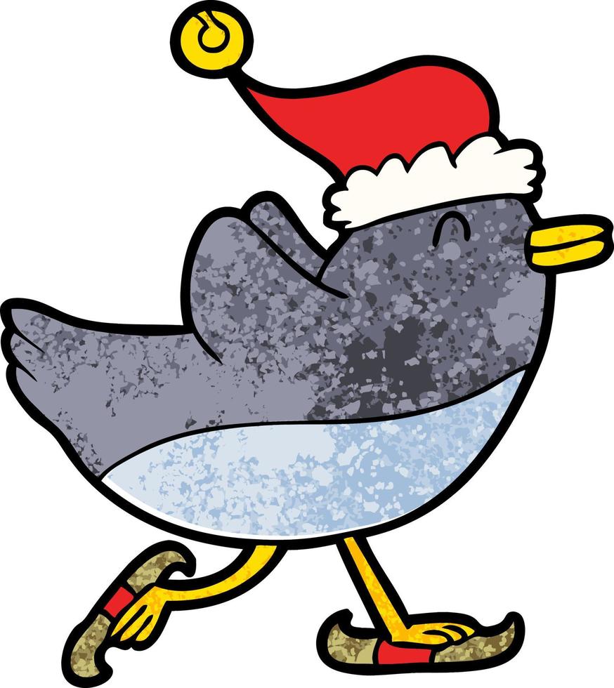 personaje de pingüino de patinaje sobre hielo con sombrero de navidad vector