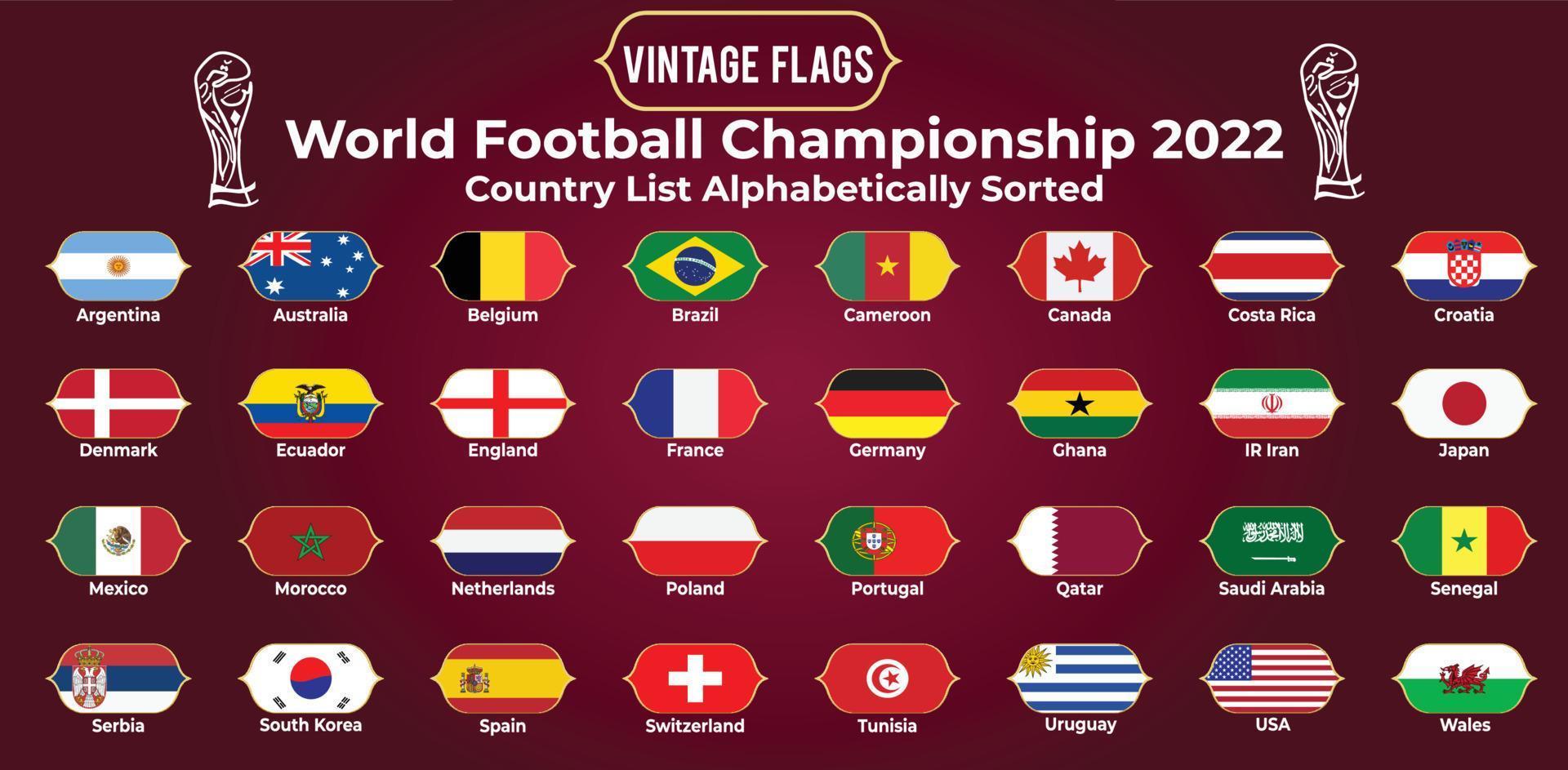 banderas antiguas de todos los países participantes del campeonato mundial de fútbol 2022 vector