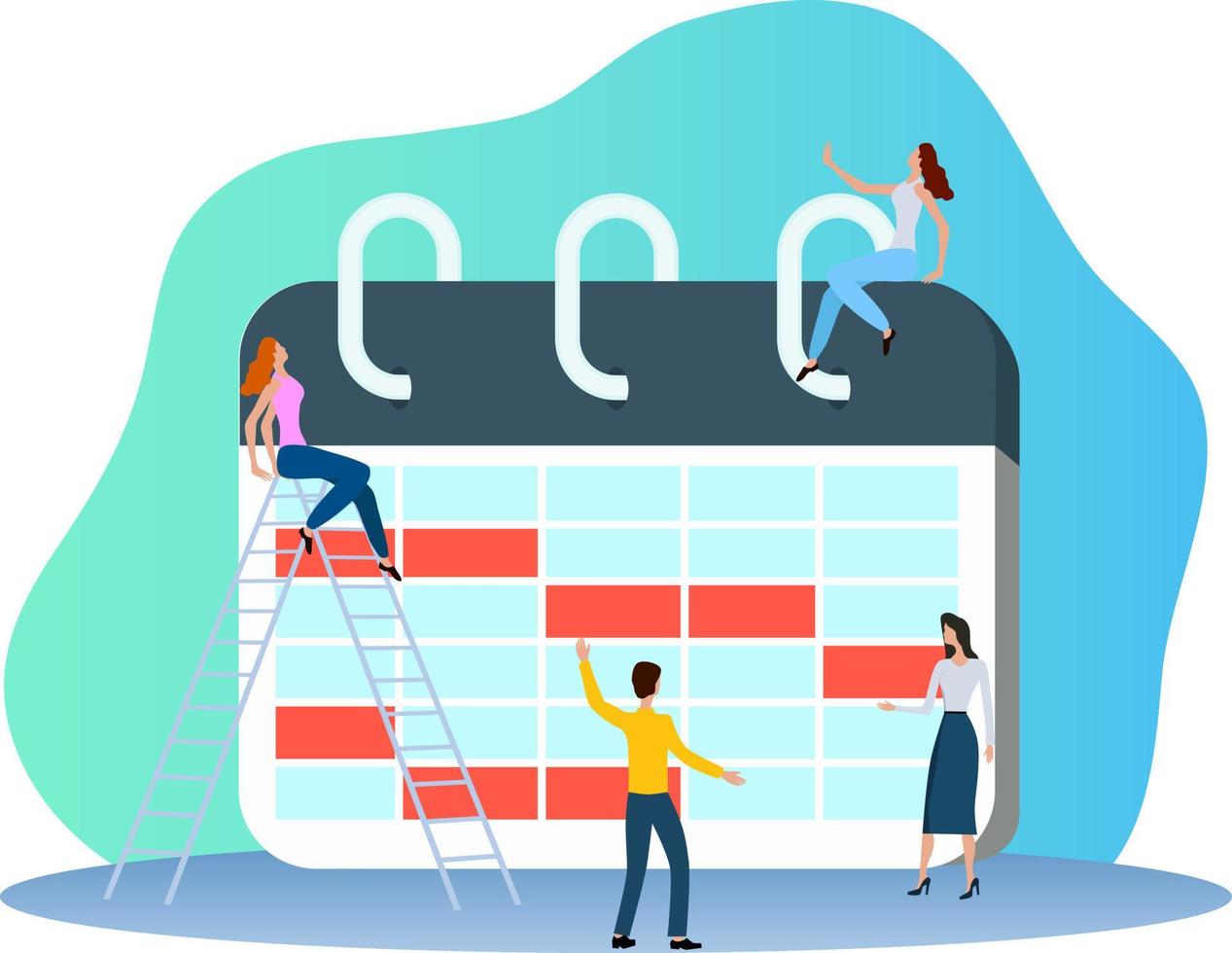 Time-management.People are standing near a large calendar.Flat vector illustration.