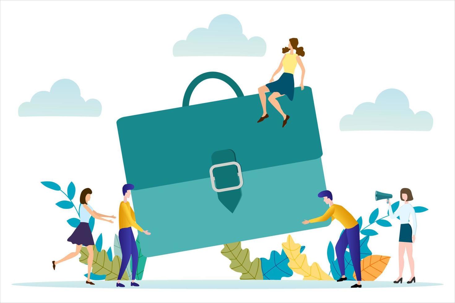 Vector illustration.Office workers carry a large portfolio.the concept of collaboration and career growth.