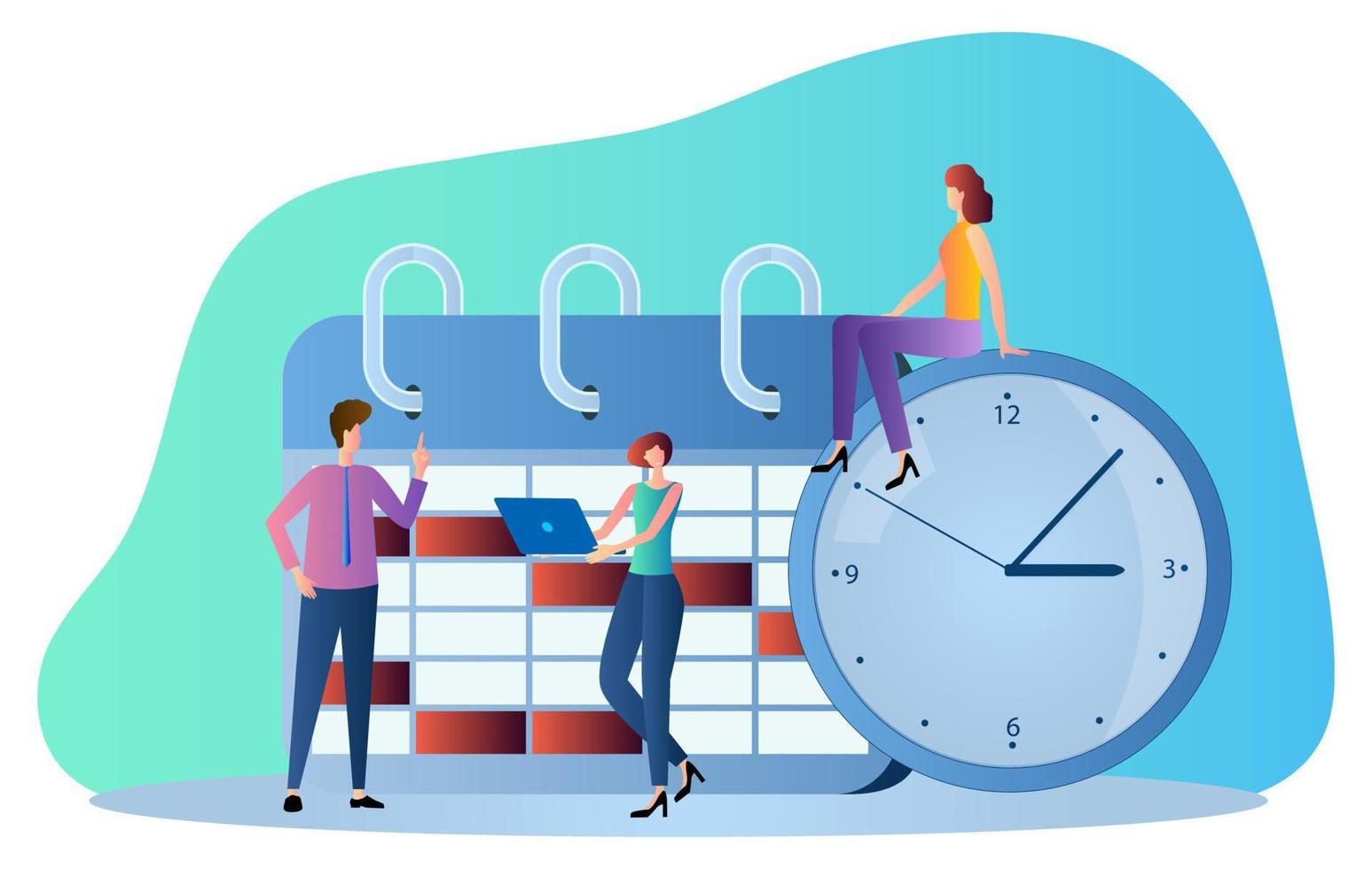 People next to the calendar and clock.Time management, work planning.Vector illustration. vector