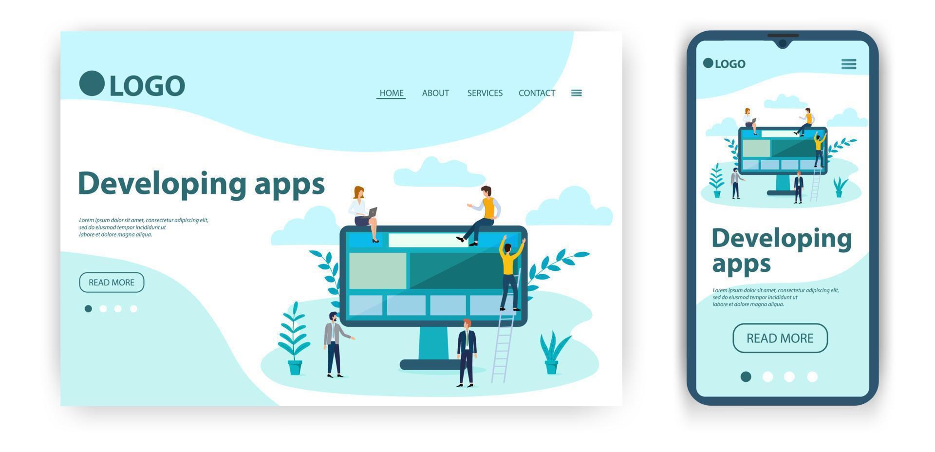 Developing apps.Template for the user interface of the website's home page.Landing page template.The adaptive design of the smartphone.vector illustration. vector