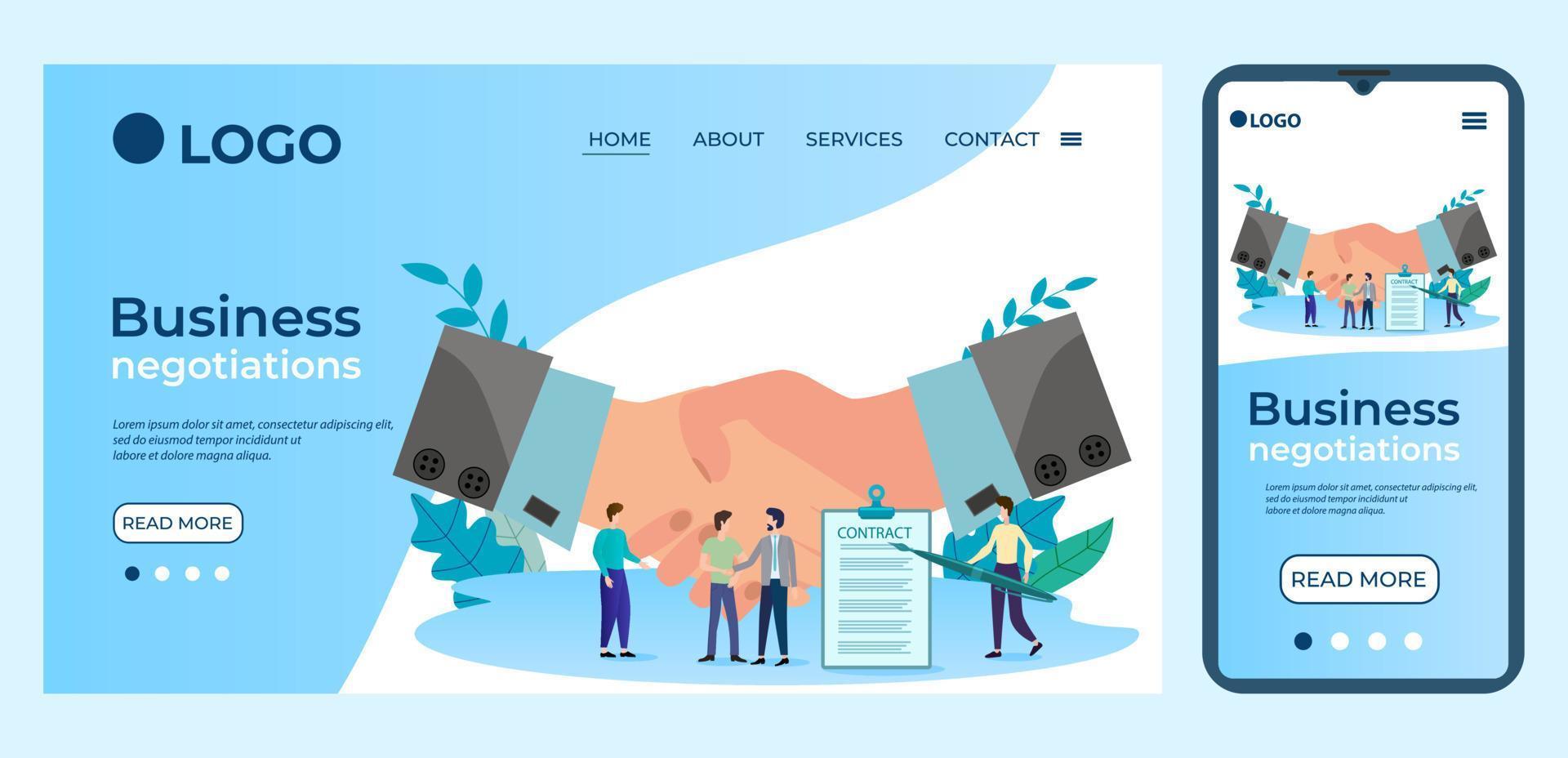 Business negotiations.Template for the user interface of the website's home page.Landing page template.The adaptive design of the smartphone.vector illustration. vector