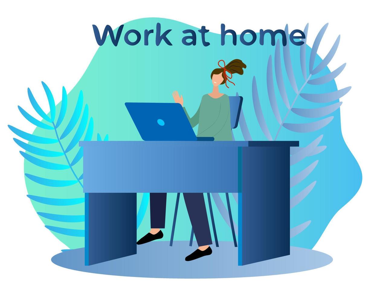 Work at home.The concept of remote work, Freelancing.Flat vector illustration.