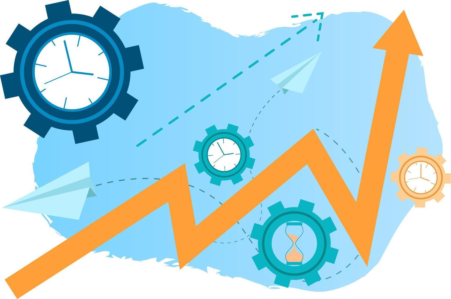 Control over the time,the concept of management of business process.Workflow and teamwork.Flat vector illustration.