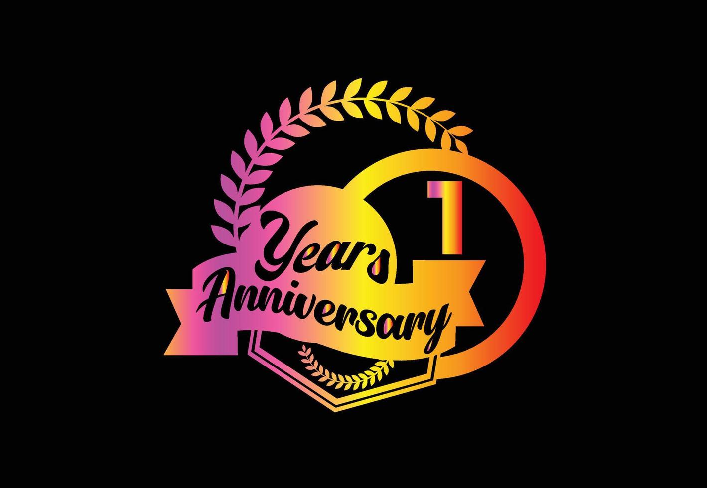 Plantilla de diseño de logotipo y pegatina de 1 año de aniversario vector