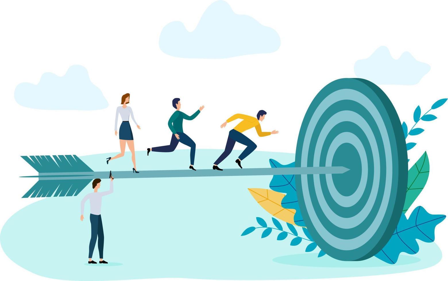 Businessmen running to the goal.The concept of achieving a goal, purposefulness.Vector illustration. vector