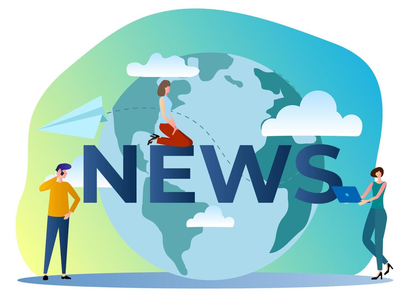 noticias en línea, las personas se dedican a la publicación de noticias en todo el mundo. sitio de noticias o banner. ilustración vectorial plana. vector