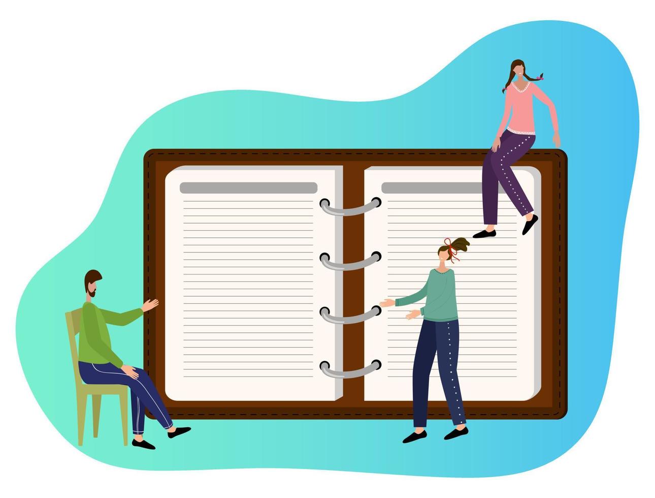 Vector illustration.People make a schedule.Concept of task planning, schedule of operations, agenda.